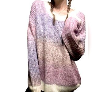Macaron Multicolor Sweater Sz L Crew Oversized Boxy Colorful Wool Blend Pullover
